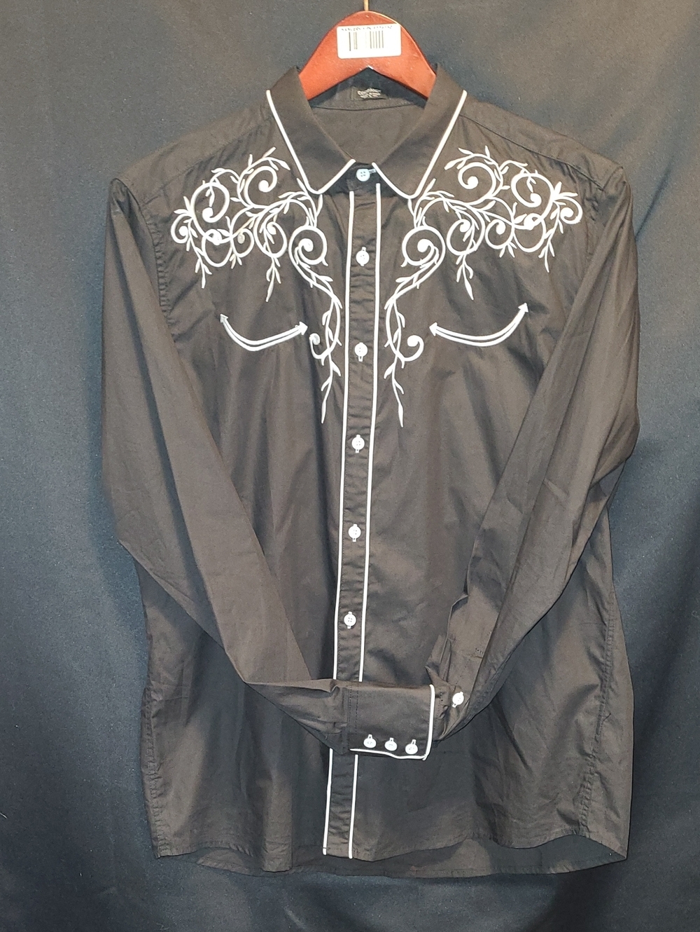 Coofandy Black Western-Style Embroidered Long-Sleeve Shirt SZ LG